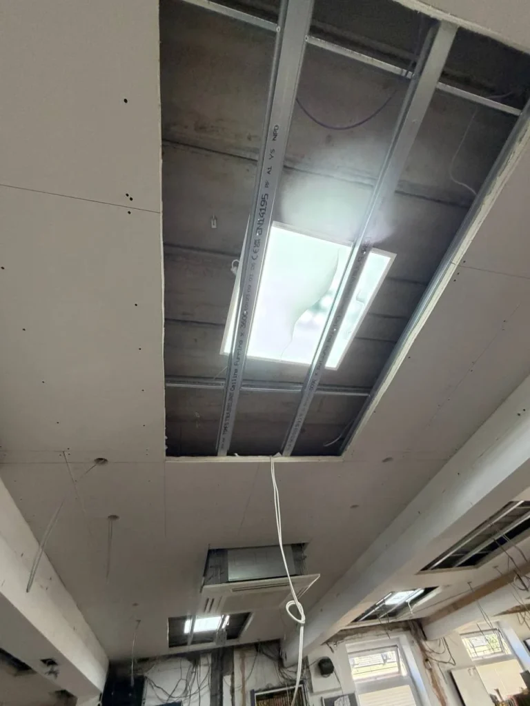 A closer view of the prepared ceiling recesses.
