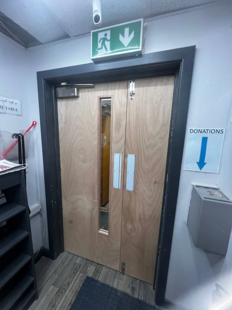 New entrance doors viewed from the corridor.
