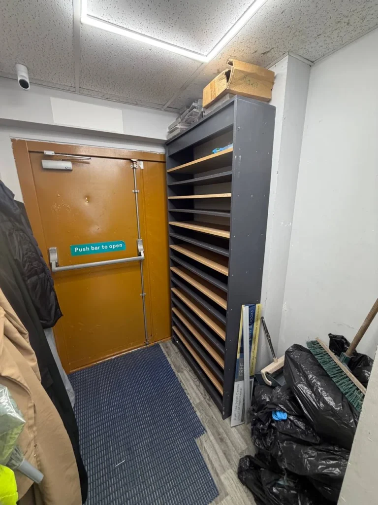 Shoe storage on the men’s side.