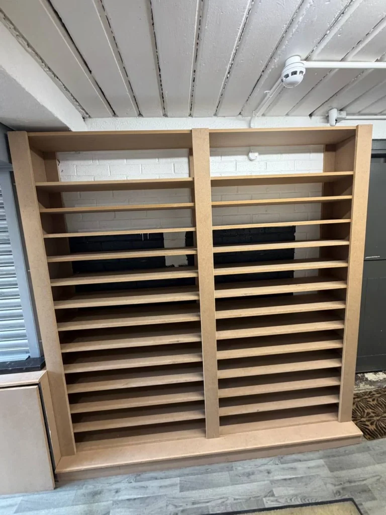 New shoe racks on the sisters’ side, ready for finishing.