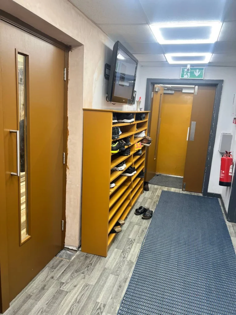 The painted doors viewed along the entrance corridor.